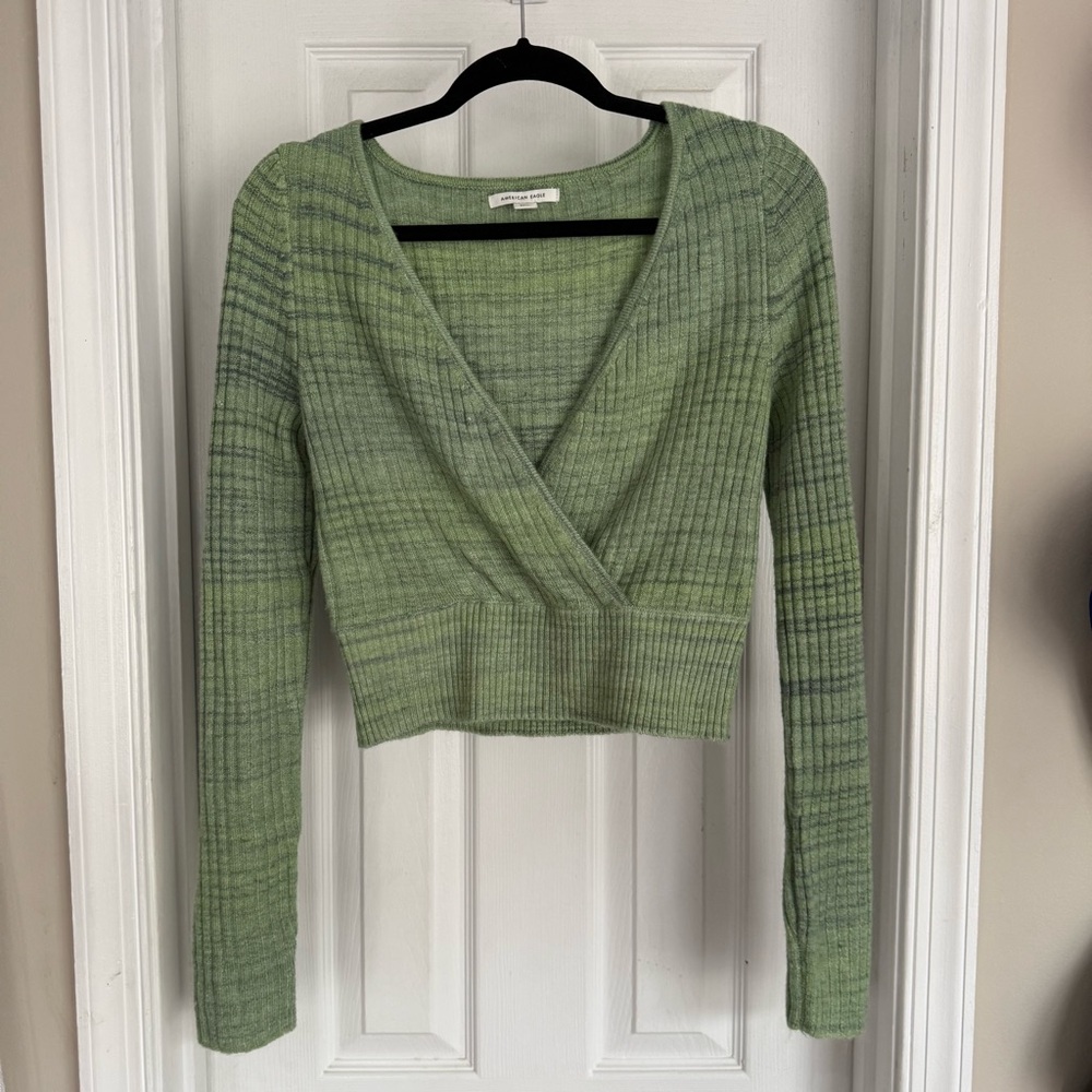American Eagle Cropped Wrap Sweater